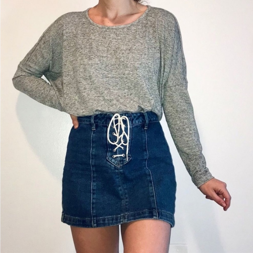 Kendall & Kylie lace up denim jean skirt